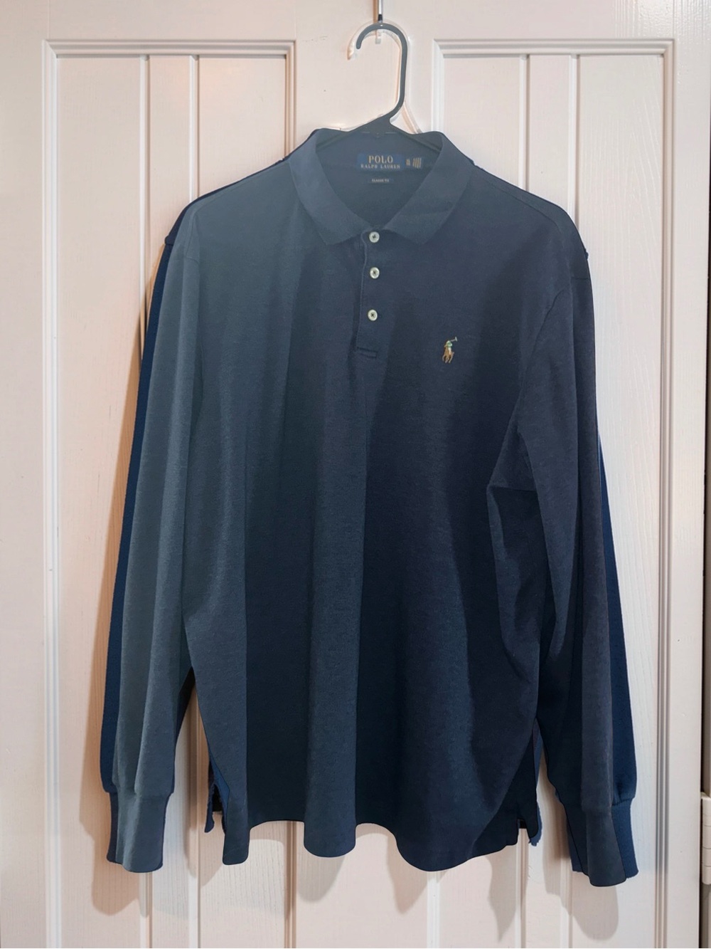 Polo Ralph Lauren Knit Long Sleeve Collared Button Logo Shirt Size Large Navy